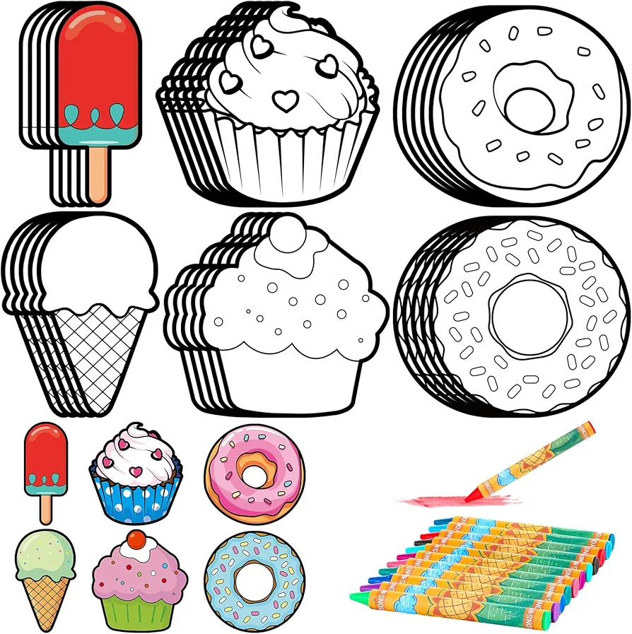 30 Sets Sweet Treat Magnets Crafts Color Your Own Donut Cupcake Ice Cream Magnet for Kids DIY Dessert Coloring Magnet Ornaments for Fun Home School Classroom Activities Art Party Favors