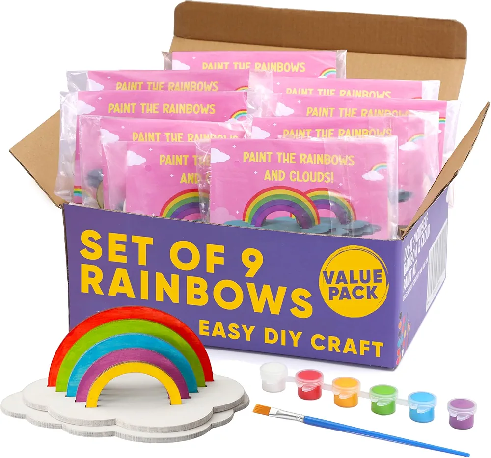 Rainbow Painting Set for Kids 9 Pcs - Bulk Stockings & Birthday Goodie Bag Stuffer - Kids Party Favors Toy Return Gifts - Pinata Stuffers - Classroom Treasure Box Carnival Prizes