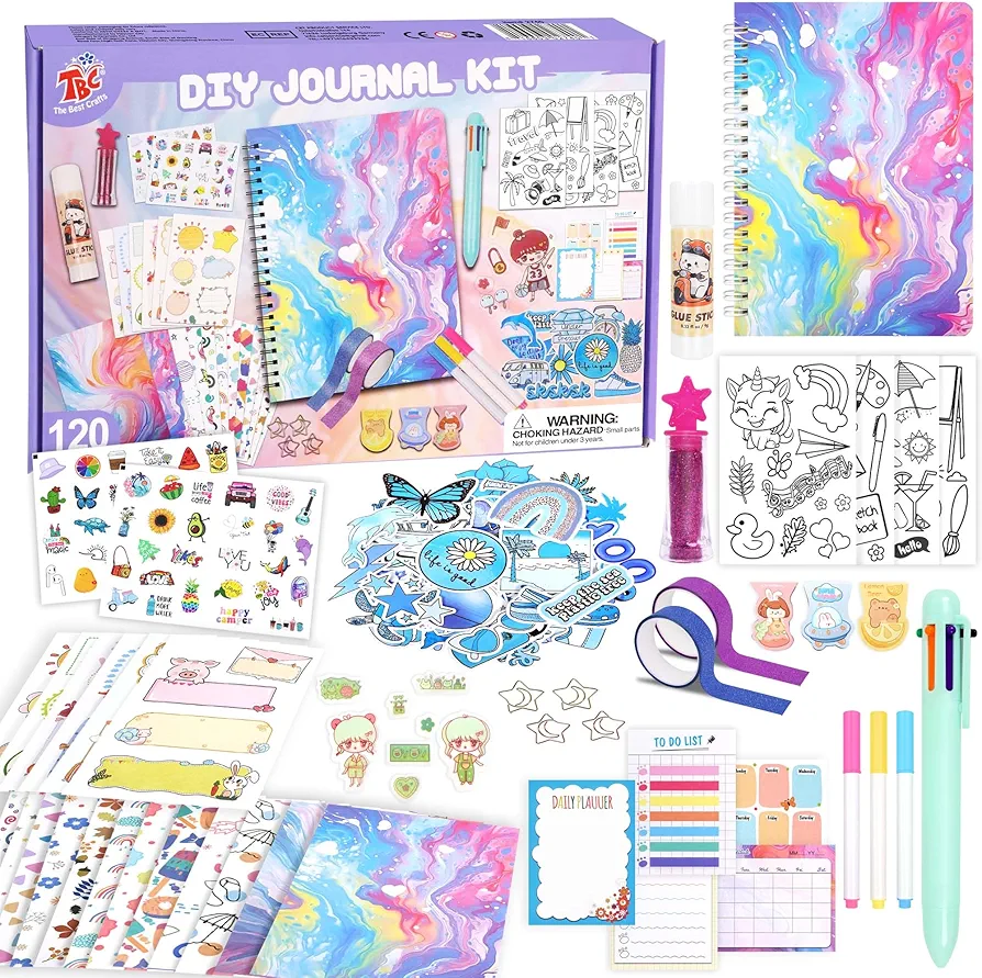 TBC The Best Crafts DIY Journal Kit for Girls - Great Gift for 6-14 Year Old Girl,Engaging DIY Journal Kit for Creative Kids, Doodles and More for Girls (120+ PCS)