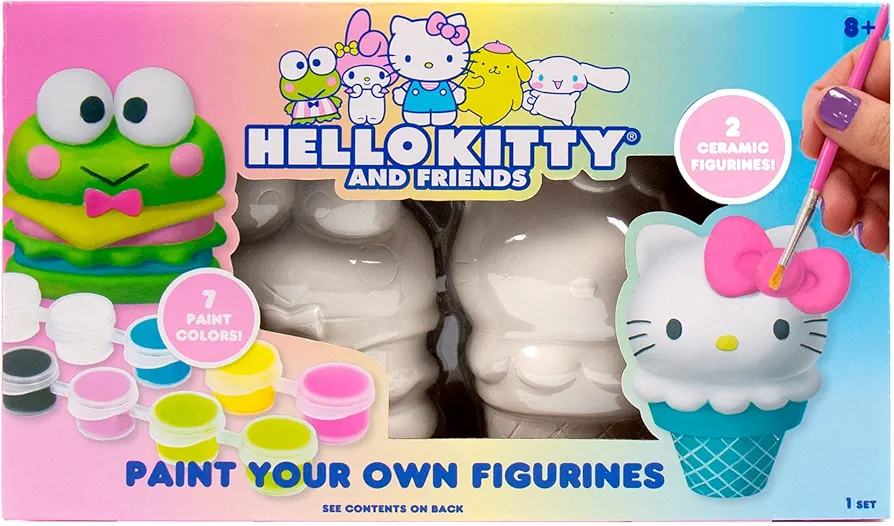 Horizon Group USA Sanrio Hello Kitty and Friends Paint Your Own Figurines Arts and Crafts Kit, Ceramic Paintable Hello Kitty & Keroppi, Kawaii Painting Kit for Kids, Craft Kits for Kids 8-12, Ages 8+