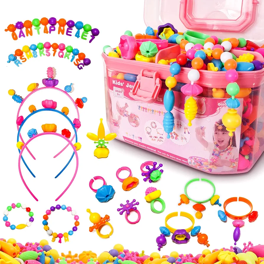 Arthopt Pop Beads, Jewelry Making Kit with 700pcs DIY beads, Arts and Crafts for Kids 3 4 5 6 7 8 Years Old, Snap Beads Bracelets Necklace Ring Toy Set Birthday Gift for Girls Age 4ys-8yr