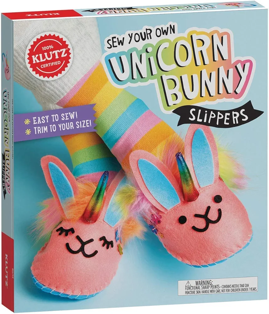 Klutz Sew Your Own Unicorn Bunny Slippers Craft Kit, 5 Years Narrow Little Kid