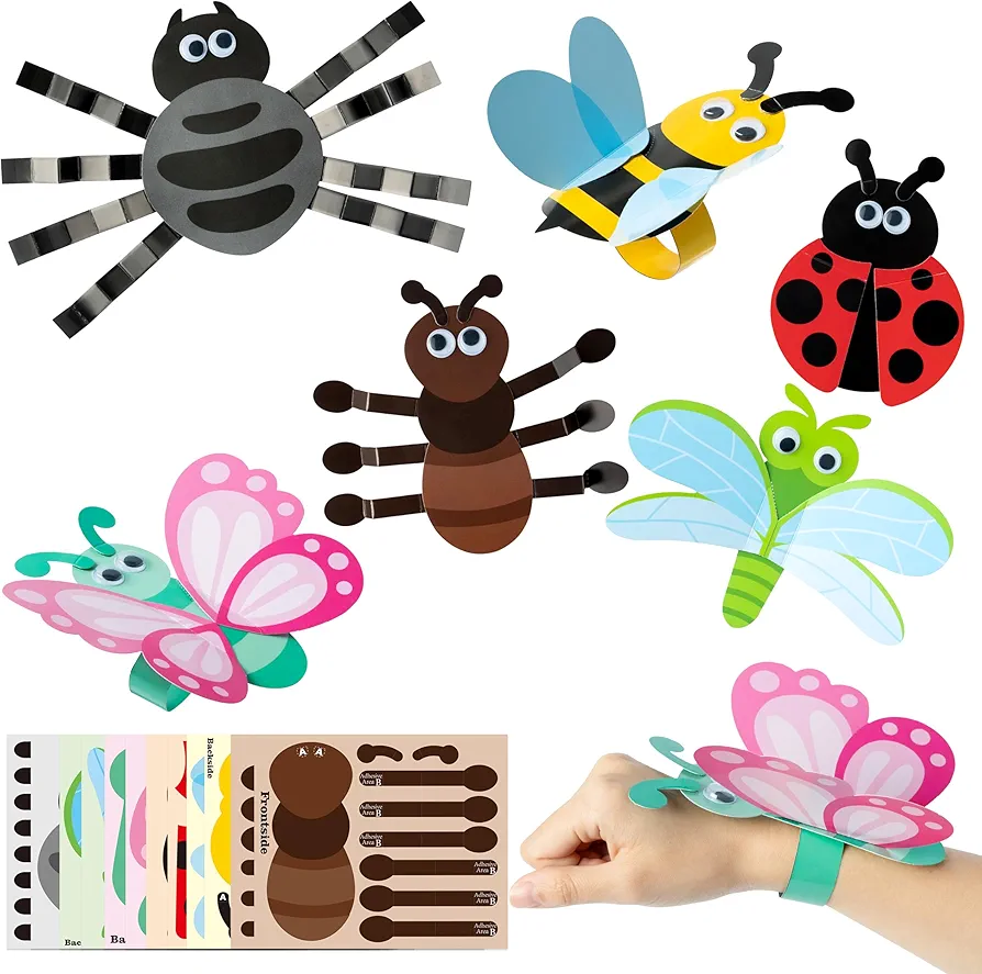 WATINC Spring Insects Hand Puppet Crafts - DIY 24Pcs Cute Hand Finger Paper Insects Puppet Party Decor Supplies, Springtime Decoration Kits Home School Art Fun Activities for Kids