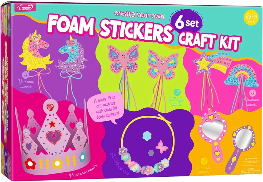 6 Set Foam Stickers Kids Craft - DIY Art and Craft for Kids Ages 6-8, Princess Themed Craft Projects, Girl Toys Christmas Birthday Gift for Girls Ages 6 7 8-12 Year Old
