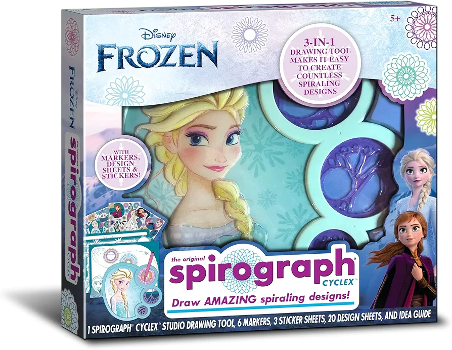 Spirograph Cyclex Set Frozen – Drawing Kit, Arts and Crafts, Frozen Toys, Art Supplies, Stickers for Kids, Frozen Stickers, Spiral Art, Markers, Stickers, Design Sheet Included, Ages 5+