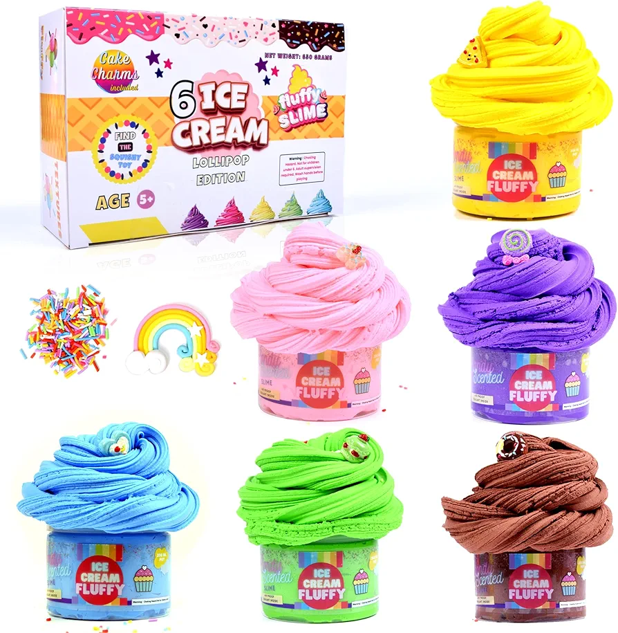 Butter Slime Making Kit Super Soft Non Sticky 6 Color Pack in Gift Box, Stretchy Scented Butter Slime Ice Cream Toy with Cake Charms, Art Crafts for Girls Boys, Gift Party Favors for Kids