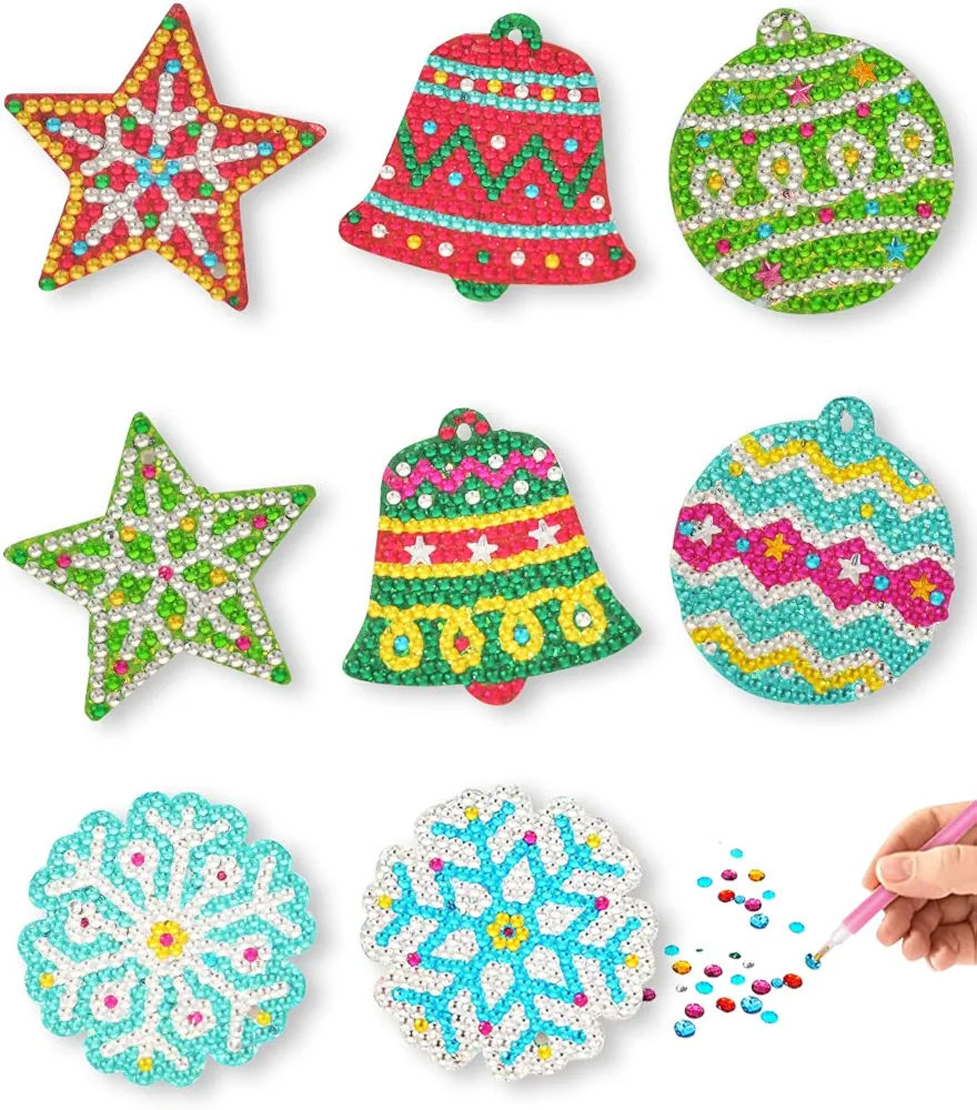 DIY Magnet & Diamond Art Christmas Ornaments for Kids Set - Makes 8pcs - Christmas Crafts for Kids - Diamond Art Kits for Kids - Kids Diamond Art Kits - Christmas Ornament Kits -Ornament Kit