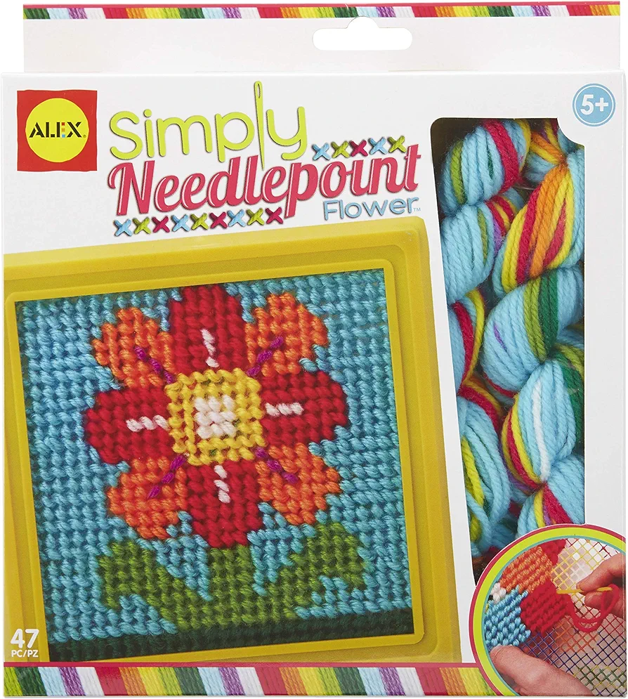 Alex Craft Simply Needlepoint Flower Kids Art and Craft Activity, Gift For Beginners in Needlepoint, A Skill that Lasts a Lifetime, For Ages 5 and up