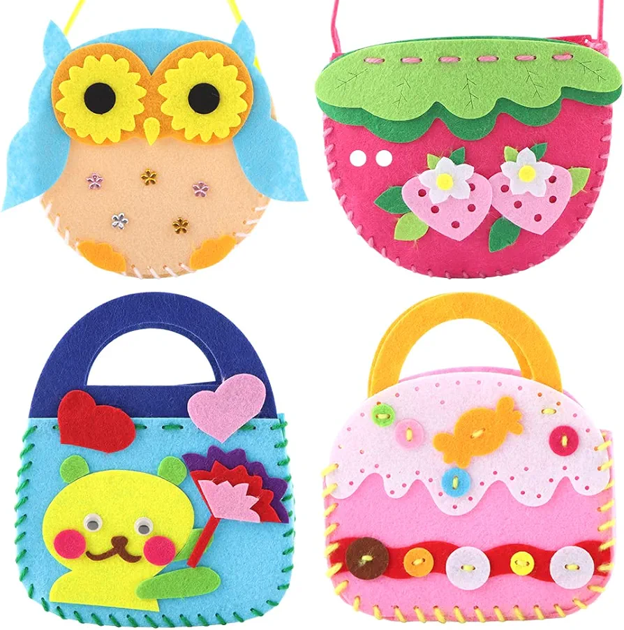 4 Pcs Toddler Arts and Crafts for Kids, Craft Kits for Sewing Sets, Preschool Educational Kids Toys Sewing Craft Kits for Kids DIY Art Craft Hand Play Set