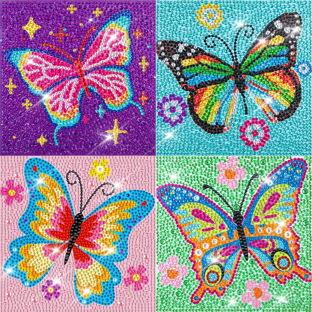 Labeol 4 Pieces 5D Diamond Art Kit for Kids Art and Crafts for Kids Ages 6-8 -10-12 DIY Painting Kit Crystal Easy Painting Art Craft Set for Home 5D Full Drill (Butterfly)