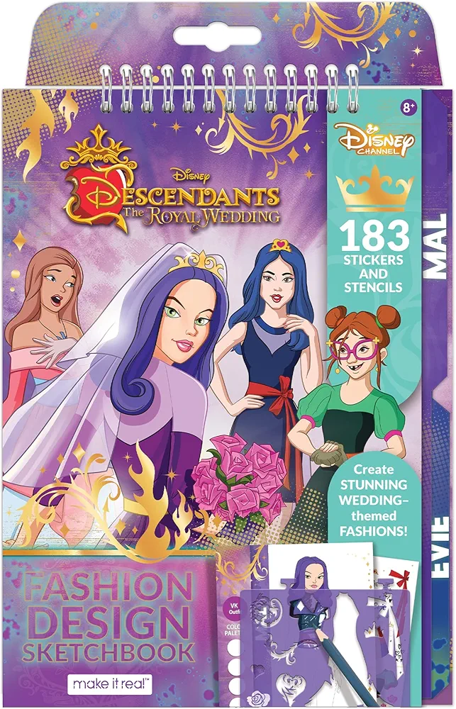 Disney Descendants Royal Wedding: Fashion Design Sketchbook - Make It Real, Includes 183 Stickers & Stencils, Draw Sketch Color & Create, Create Stunning Wedding Themed Fashions, Ages 6+