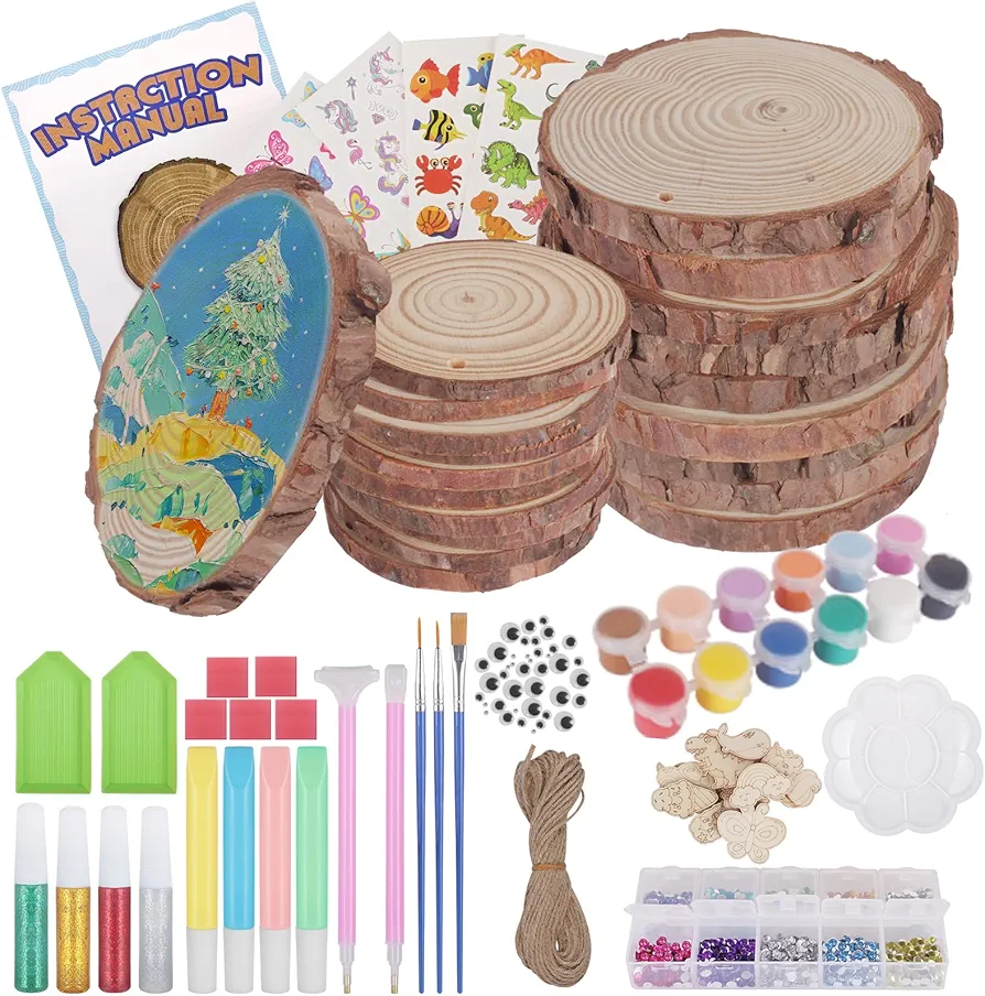 Genround Wooden Crafts Kit for Kids, Glow in The Dark,20pcs Wood Slices with Painting Craft Activities Kits,Creative Art Toys for Boys and Girls