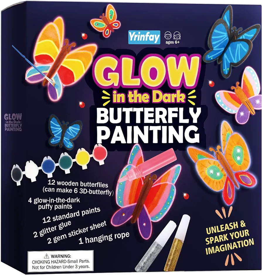 Yrinfay Glow in The Dark Butterfly Painting Kit, Teen Girl Gifts for 6-8 8-10 Year Old, Arts and Craft Kit for Kids Age 7 8-12, Toys for Boy & Girls 5-7 8 9 10 11 12