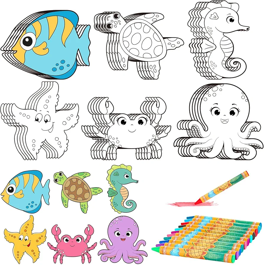 30 Sets Ocean Animals Crafts Kit for Kids Color Your Own Under The Sea Magnets DIY Summer Sea Animals Coloring Magnet Ornaments for Fun Home School Classroom Activities Art Party Favors