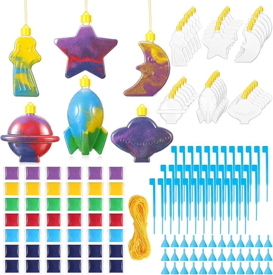 Wettarn 36 Pcs Sand Art Bottles and 42 Pack Colored Sand for Sand Art Craft Kits Craft Sand for Boys and Girls DIY Craft Birthday Gift Supplies, School Activities, Space Theme Create Your Own Sand Art