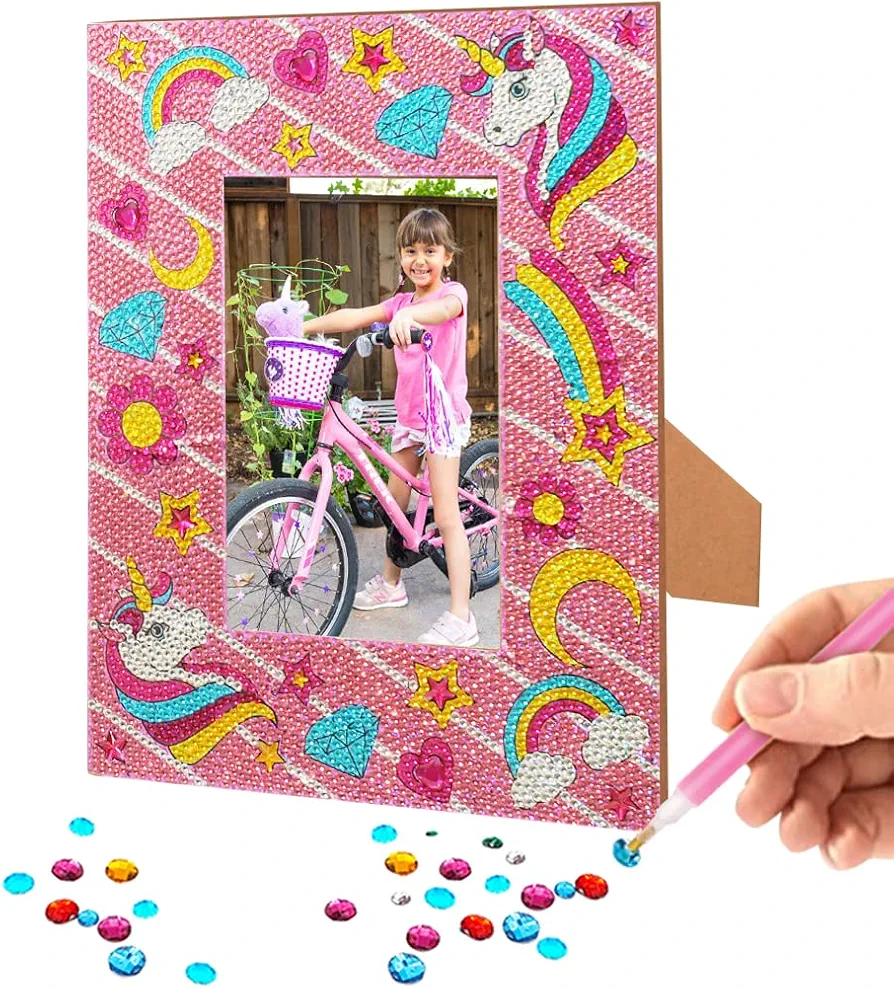 DIY Diamond Art Frame Craft Kit - Makes 1 Unicorn Diamond Art & Crafts Frame Diamond Art Kits for Kids - Ages 6+ Diamond Art Kits for Kids w/ Diamond Art Stickers & Wood - Unicorn Craft Kit