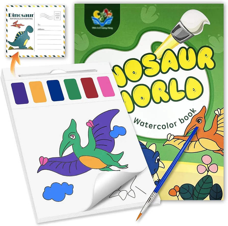 Paint With Water Coloring Book for Toddlers, Cute Cartoon Character Animal Watercolor Paint Set,Arts and Crafts For Ages 2 3 4 5 6 Years Old (Dinosaur)