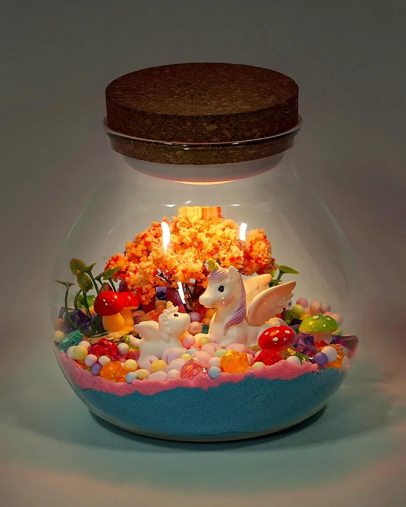 Unicorn Light-Up Terrarium Kit for Kids - DIY Arts & Crafts Gift for Girls Ages 4-12 - LED Night Light - Best Birthday & Easter Unicorn Toys - Perfect for Creative Play and Decoration