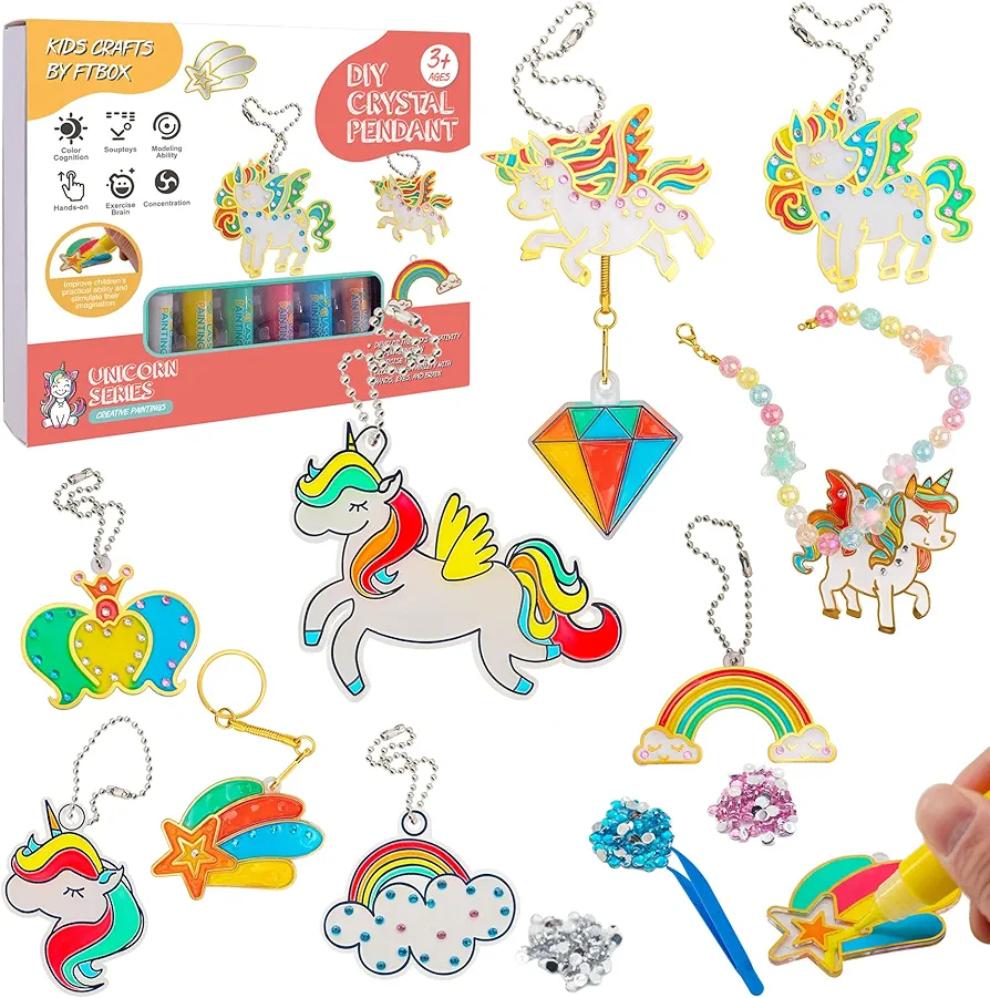 FTBox Create Your Own Unicorn Window Art, DIY Unicorn Window Suncatchers, Crystal Pendant, Arts and Craft Kits for Kids Ages 3-12