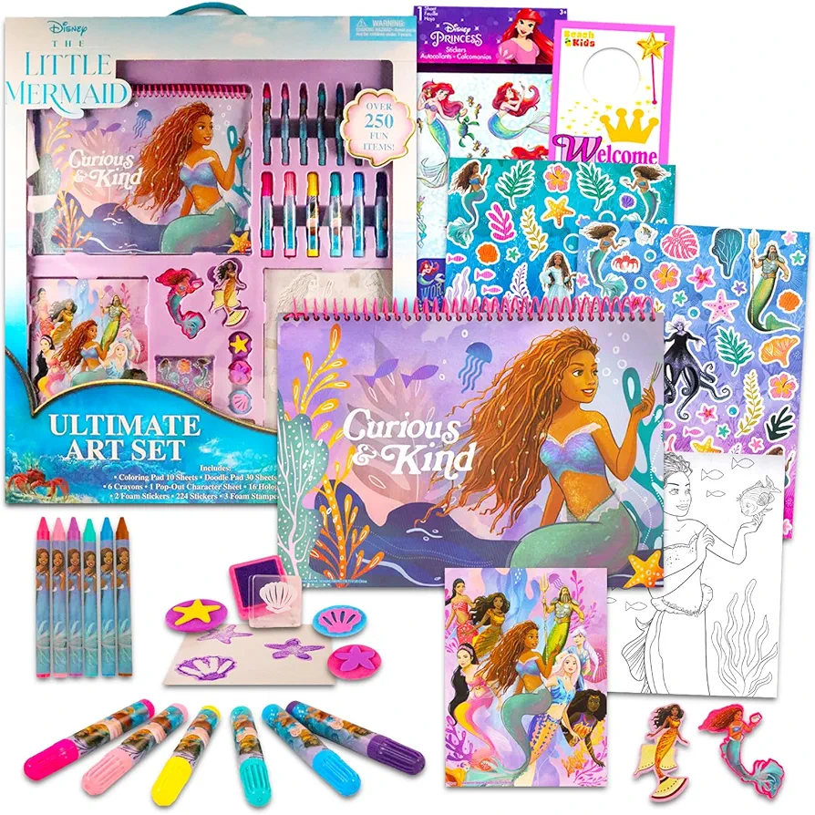 Disney Little Mermaid Art Set for Girls - 250+ Pc Little Mermaid Movie Activity Bundle with Coloring Pages, Stickers, Crayons, More | Little Mermaid 2023 Arts and Crafts Kit
