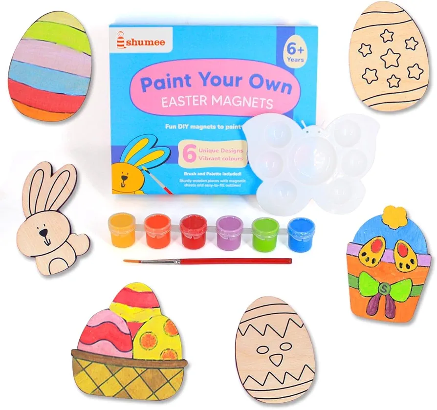 Shumee Paint Your Own Wooden Magnets - Wood Painting Craft Kit and Art Set for Kids, Art and Craft Supplies for Girls & Boys Age 6+. Arts & Crafts for Kids| Ideal Gift for Kids| Kids Gifts