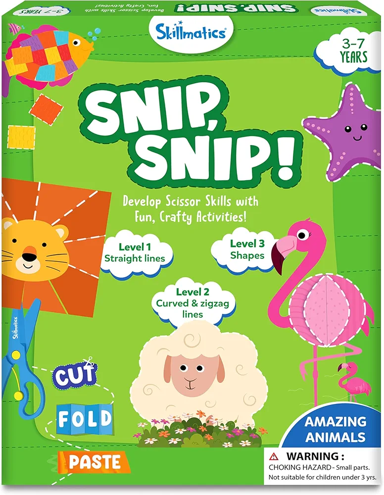 Skillmatics Art & Craft Kit - Snip, Snip Animals, Practice Scissor Skills with Activity Book, Fun & Creative, Gifts for Toddlers, Girls & Boys Ages 3, 4, 5, 6, 7