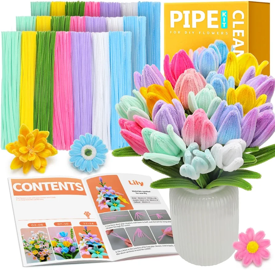 IOOLEEM Pipe Cleaners, 480pcs Multi-Colored, Flower Making Kit, Arts and Craft Supplies, Pipe Cleaners Kit, Pipe Cleaners for Flowers, Craft Supplies Kit, Deas for Art Project Activity.