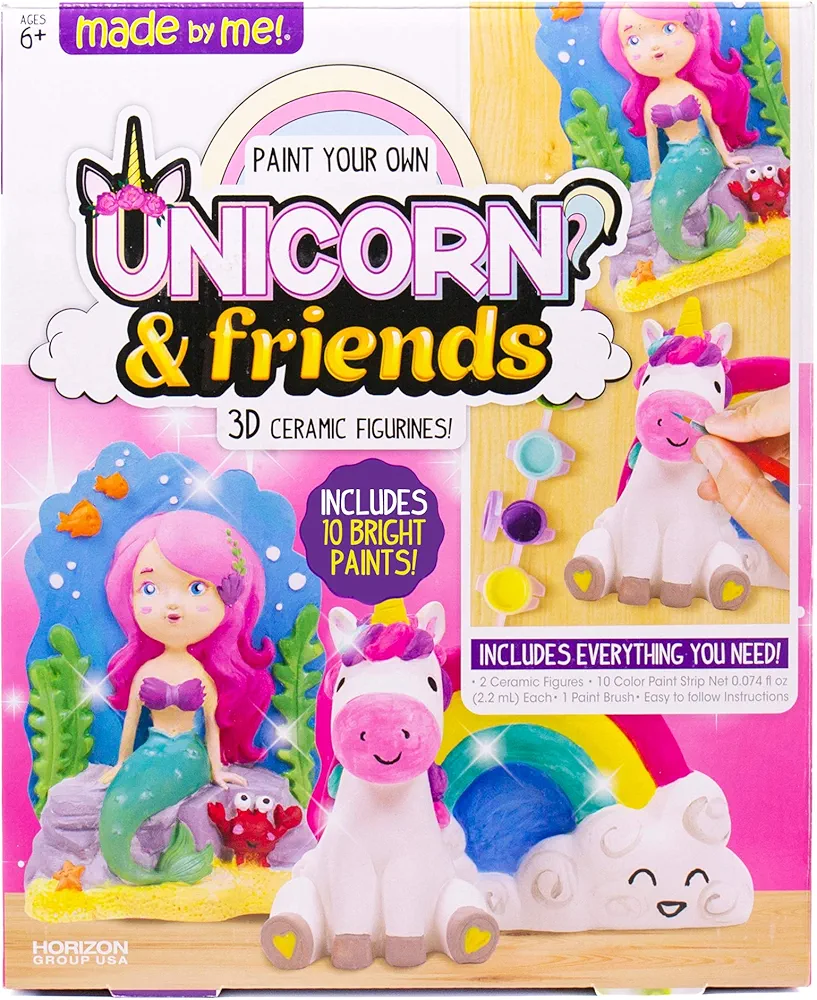 Made By Me Paint Your Own Unicorn Pals, Includes an Easy To Paint Unicorn with Rainbow & Mermaid by Horizon Group USA, Multicolored