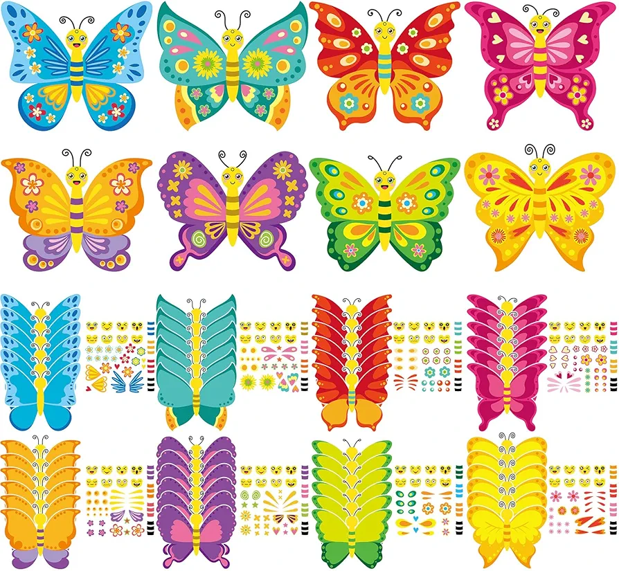 Tatuo 48 Pcs Spring Butterflies Craft Kits for Kids Spring DIY Art Craft Kits Make Your Own Butterfly Paper Craft Set DIY Butterflies Ornament Crafts for Kids Ages 3, 4, 5, 6, 8, 12