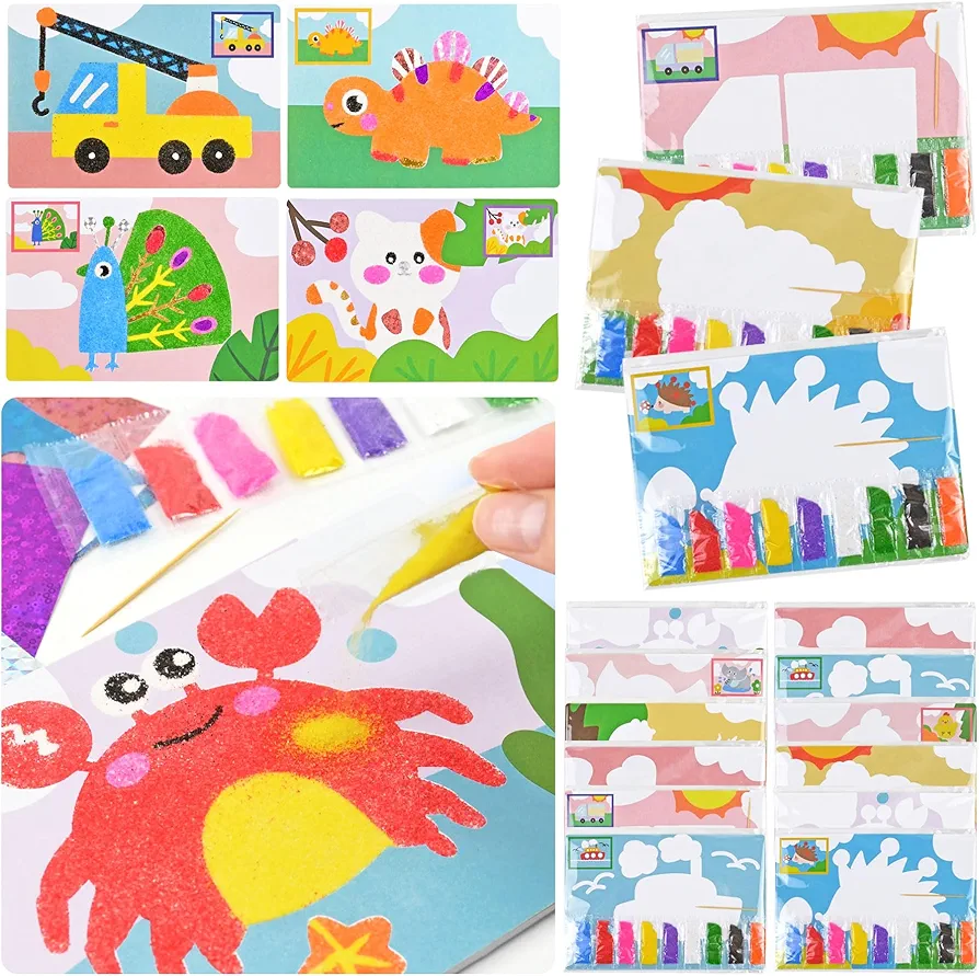 Vileafy 12 Sand Art Kits Party Favors with Foil for Kids Ages 4-8 Years Old, Individual Wrapped Coloring Crafts for Treasure Box Toys, Classroom Prizes, Goodie Bags Stuffers, Treasure Chest