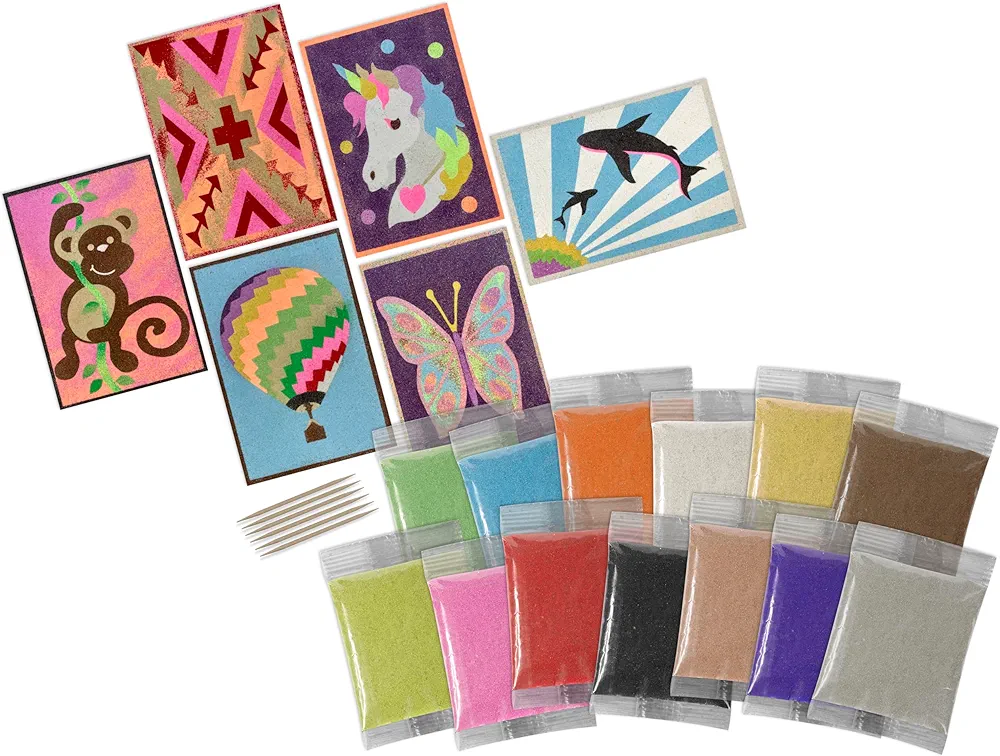 ACTIVA ArtiSands Brown Bag Sand Art Board Kit, Makes 12 Designs | Includes 13 Colorfast Sand Colors, Wooden Picks