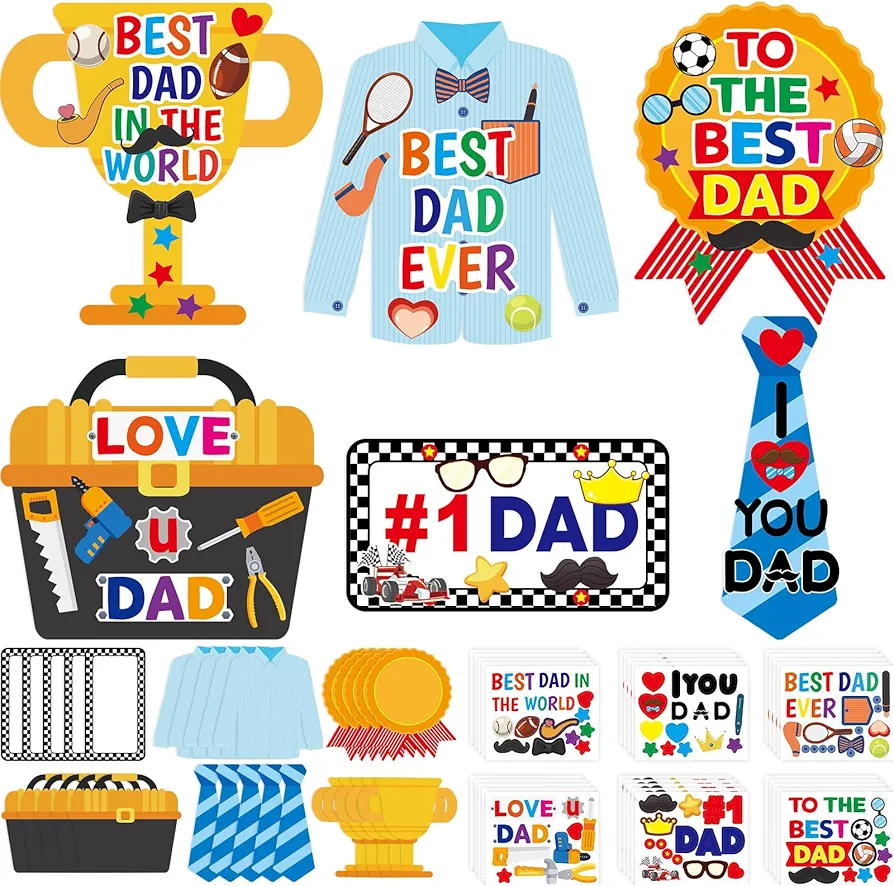Father’s Day Craft Kits for Kids Make Your Own Fathers Day Gift Art Crafts for Party Favor Game Classroom Home Activities 30 Pack
