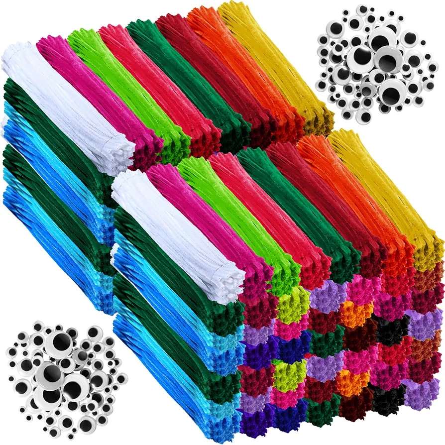 Leitee 2500 Pcs Christmas Colors Pipe Cleaners Craft Supplies Wiggle Eyes Kit Crafts and Arts 2000 Chenille Stems 500 Wiggle Eyes DIY Classroom Crafting for Kids Decoration(Mixed Colors)