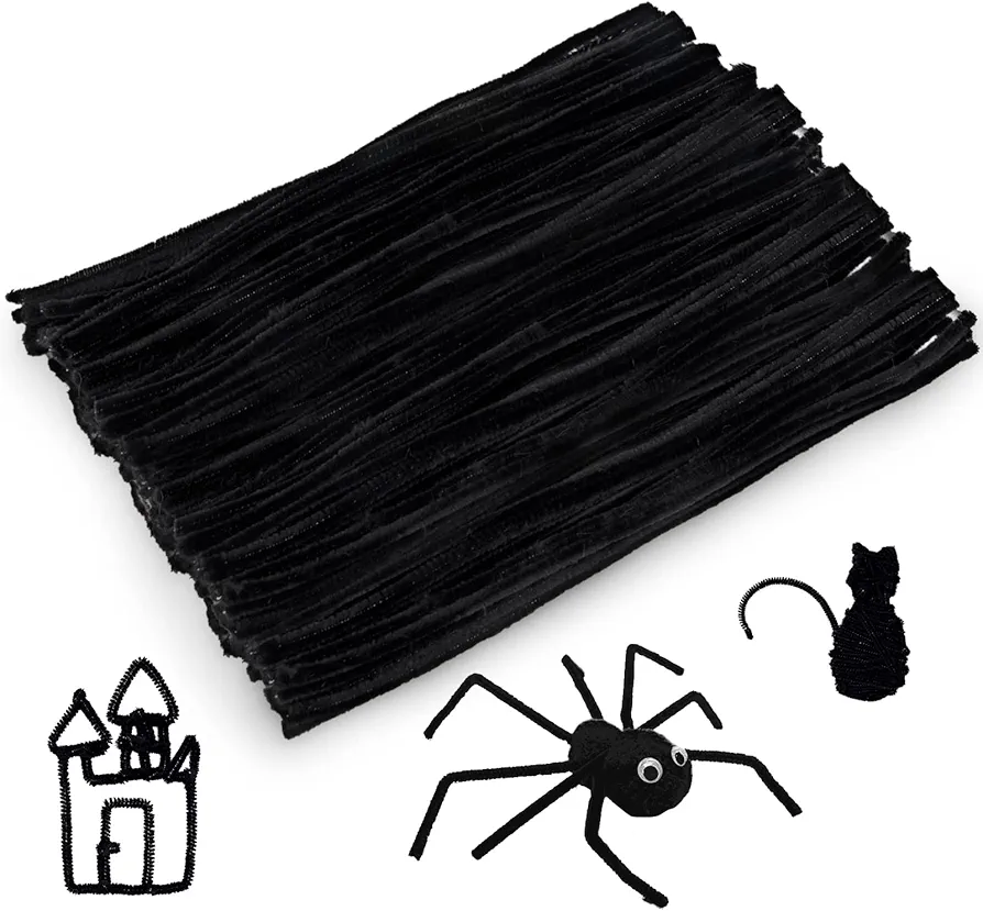 Caydo 300 Pieces Black Pipe Cleaners Craft Supplies Flexible Chenille Stems for DIY Art Craft Party Decorations, 6mm x 12inch