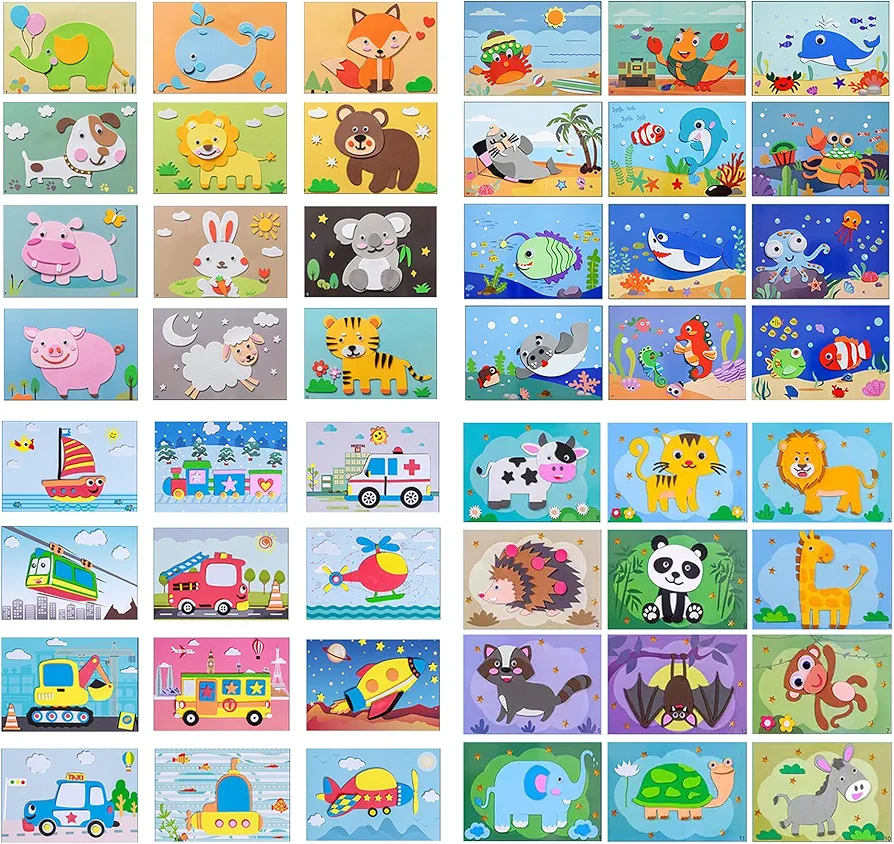 Lovyan 3D EVA Foam Stickers for Toddlers 48PCS Sticky Foam DIY Craft Preschool Art Class Drawing Sticker Puzzle Art Kit for Kids Boys Girls
