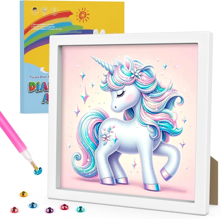 Diamond Art Kits for Kids with Frame, Cartoon Diamond Art Kits Painting for Kids, Diamond Gem Art for Girls Boys, Diamond Dots Arts and Crafts for Girls Ages 4-8-12, Painting for Decor 7x7inch