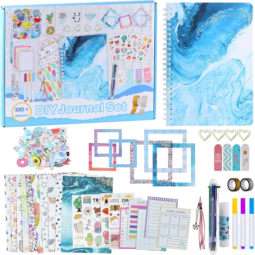 DIY Journal Set for Girls Ages 8 9 10 11 12 13 Years Old and Up, Desirable Gifts for Girls - Scrapbooking, Make Diary Handbooks, DIY Journal Kit - Perfect Art & Crafts Stuff for Tweens Teens and Kids