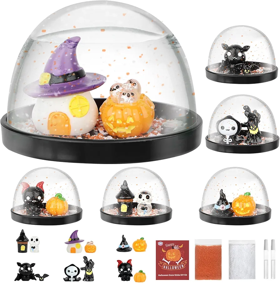 Halloween Snow Globe Making Kit 6Pcs, Make Your Own Water Globes, Create 6 DIY Snow Globe Arts and Crafts Kit for Boys and Girls