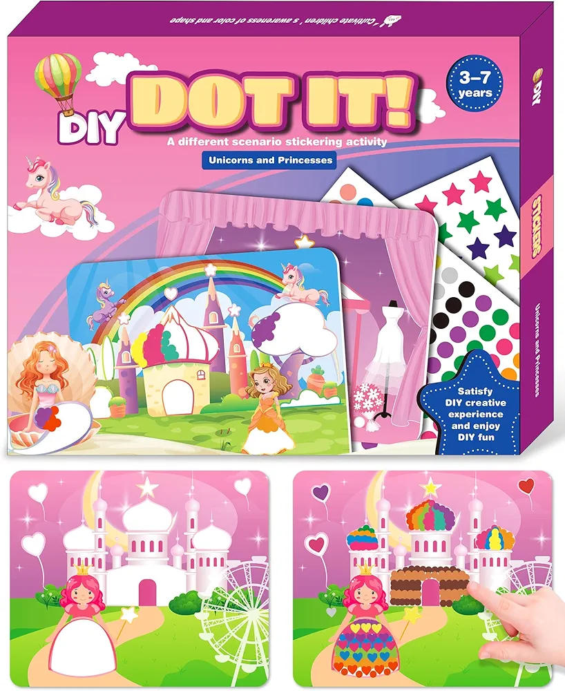 Benresive Unicorn & Princess Activities for 3 4 5 6 Year Old Girl Birthday Gifts, Toys for 3 4 5 Year Old Girl, Arts and Crafts for Kids 4-6, Unicorn & Princess Girl Stickers Craft Kits, Travel Toys