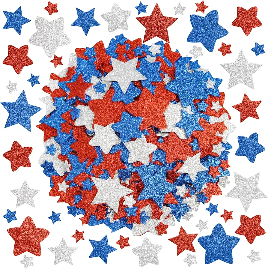 Patriotic Glitter Star Stickers 4th of July Foam Star Shaped Sticker for Independence Day Party Decoration Arts Craft Supplies 300Pcs