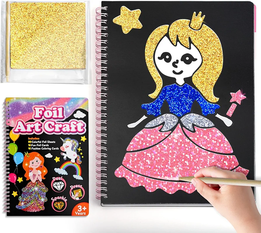 SYHLN Foil Fun Arts and Crafts Kit for Kids: Foil Arts & Crafts Kits for Girls Ages 4-6-8 - DIY Kids Activities Coloring Books - Princess & Unicorn Toys for 4 5 6 7 8 9 Year Old Girls Birthday Gifts