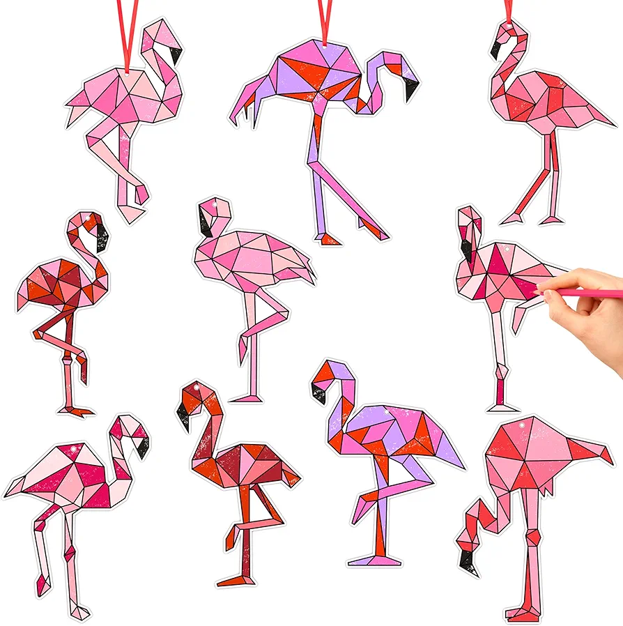 BeYumi Coloring Summer Flamingo Kit - 83Pcs Color Your Own Flamingo Kit for Kids DIY Coloring Craft Kit Coloring Summer Flamingo Geometric Card Decor School Classroom Summer Party Activity Art Craft