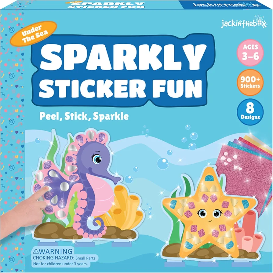 jackinthebox Art and Craft Activity Kit, Sparkly Sticker Fun Under The Sea, DIY Stickers for Kids, Toys for Story Telling, Mess Free Peel and Stick Mosaic Kit, Great Gifts for Girls & Boys age 3 4 5 6
