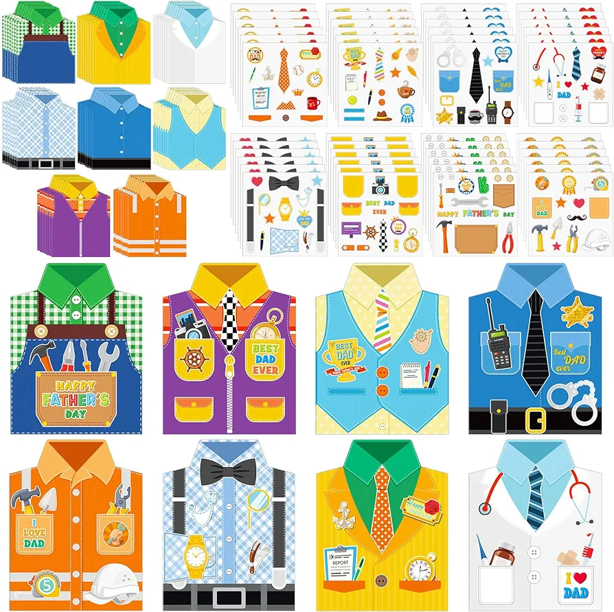 Pasimy 48 Set Father's Day Cards DIY Crafts Fathers Day DIY Cards Father's Day Cards Classroom Father Greeting Cards Best Dad DIY Cards Shirt Cards for Father's Day Family Class Activities Art Project