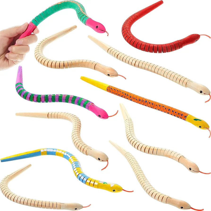 Gejoy 15 Pieces 12 Inch Halloween Wooden Snakes Unfinished Wooden Wiggly Snakes Jointed Flexible Wood Snake to Paint Blank Canvas Animal Model Crafts for Arts and Crafts Birthday Party Supplies
