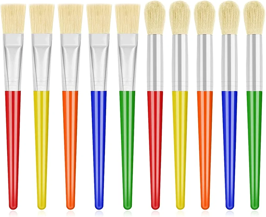 Anezus Large Chubby Paint Brushes Round and Flat Preschool Paint Brushes for Washable Paint Acrylic Paint For Toddler , 10Pcs