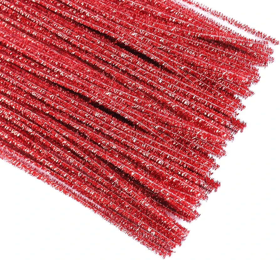 Red Pipe Cleaners, 100PCS Glitter Pipe Cleaners for Craft, Chenille Stems Craft Supplies & Materials, Colored Pipe Cleaners for DIY Art and Craft Projects - 12 Inch