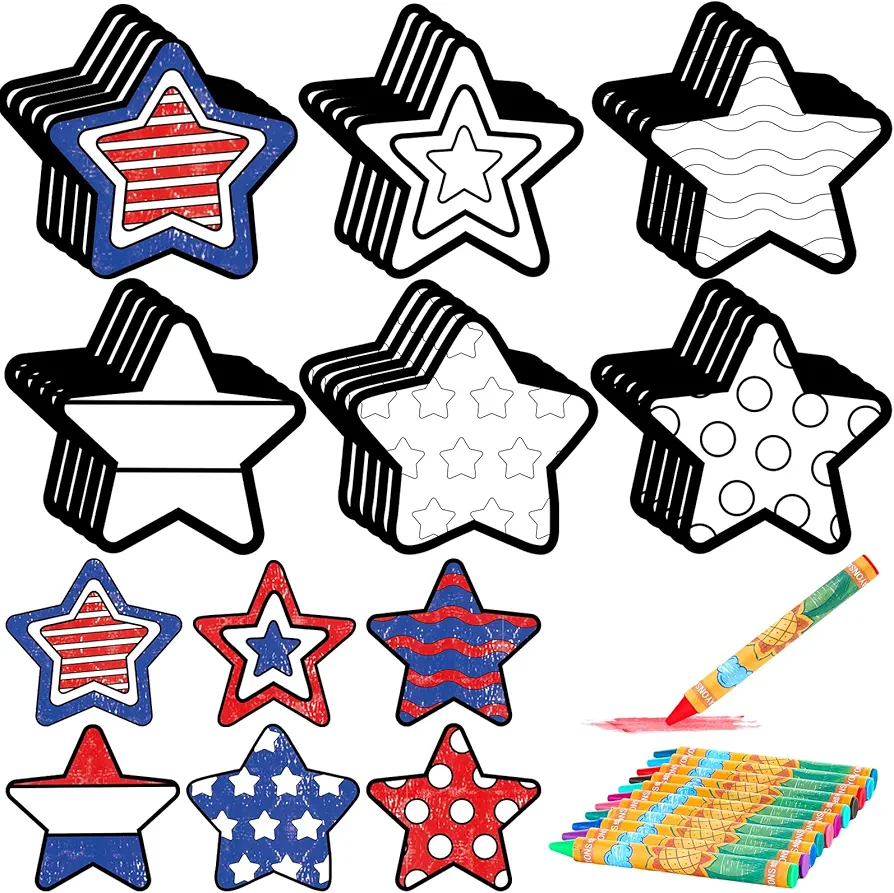 30 Pcs Coloring Star Shaped Craft Kit for Kids Color Your Own Star Magnet DIY Patriotic Star Shape Craft Kits 4th of July Gifts Home Party Decoration Memorial Day Activities Art Party Favors
