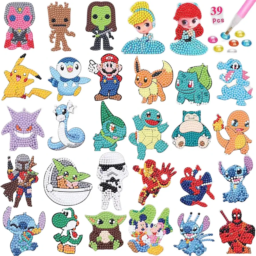 TRUMIL 39 Pcs 5D Diamond art Stickers Kits for Kids Arts and Crafts for Kids Ages 8-12 Easy to DIY Creative Diamond Mosaic Sticker Craft by Numbers Kits Boys and Girls Birthday Gifts