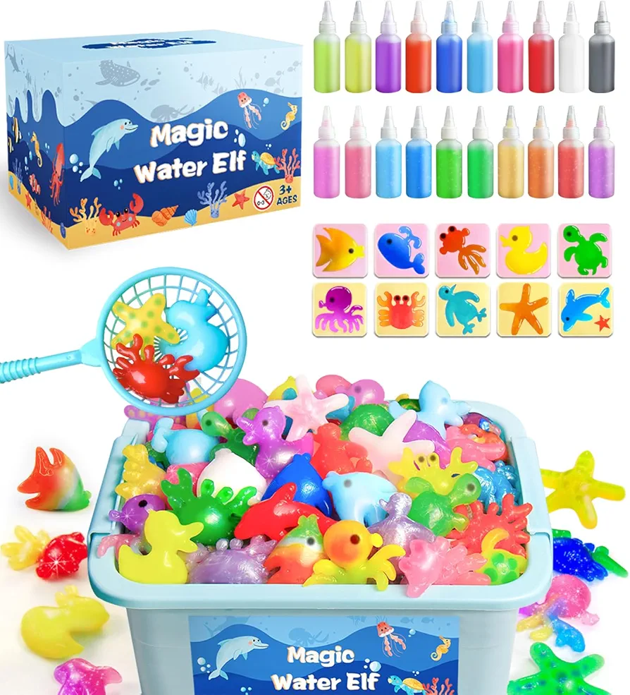 Magic Water Elf Toy Kit, 20 Colors Aqua Fairy Water Gel Kit,10 Squishy Maker Animal Molds - 3D DIY Paint with Water Kits for Kids, Creative Arts&Crafts for 3-8 Year Old Children Boys Girls
